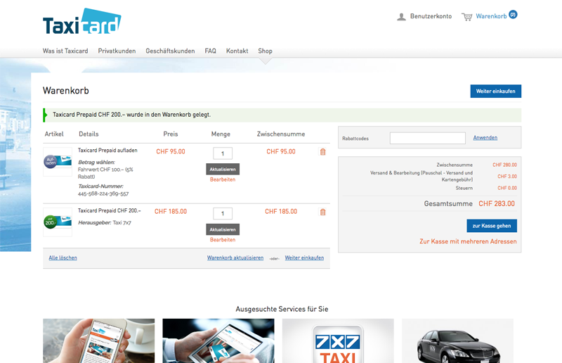 Screenshot Webshop Warenkorb