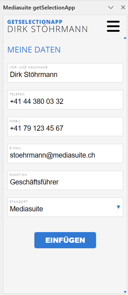«getSelectionApp» - persönliche Daten