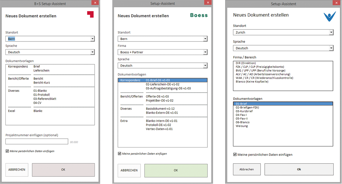 Vorlagenmanagement B+S