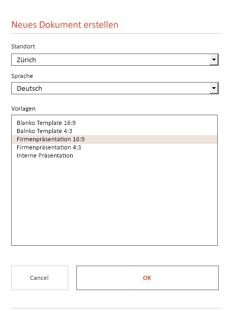 Dialogfenster Dokumenten Setup