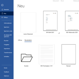 Ansicht der persönlichen Word Vorlagen