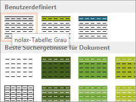 Screenshot Beispiel Tabellenvorlagen