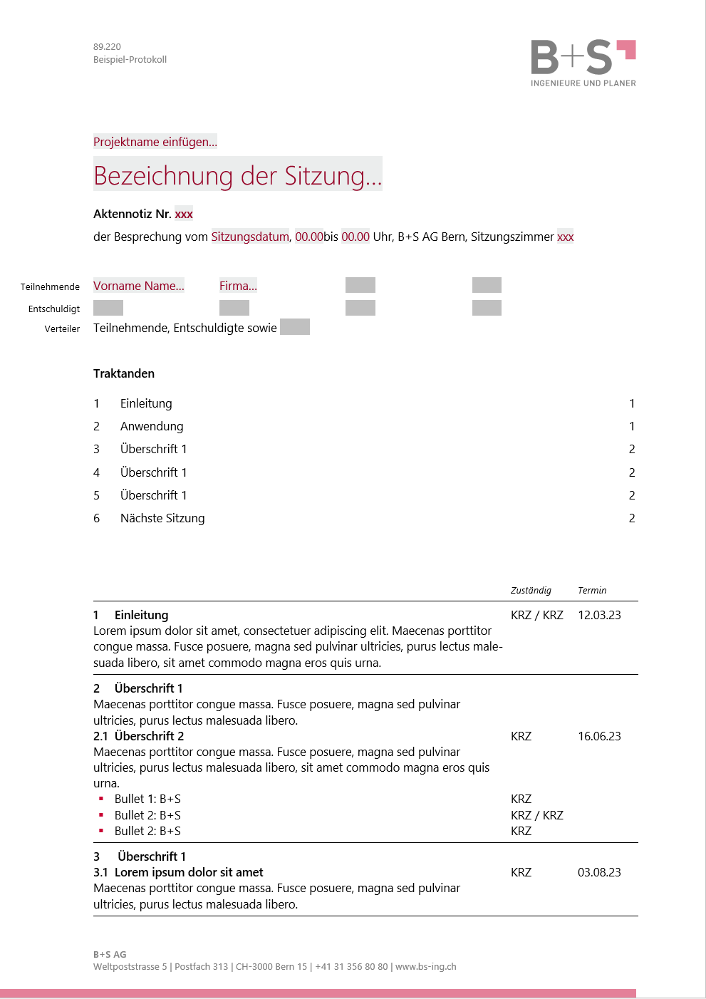 Protokoll, B+S AG