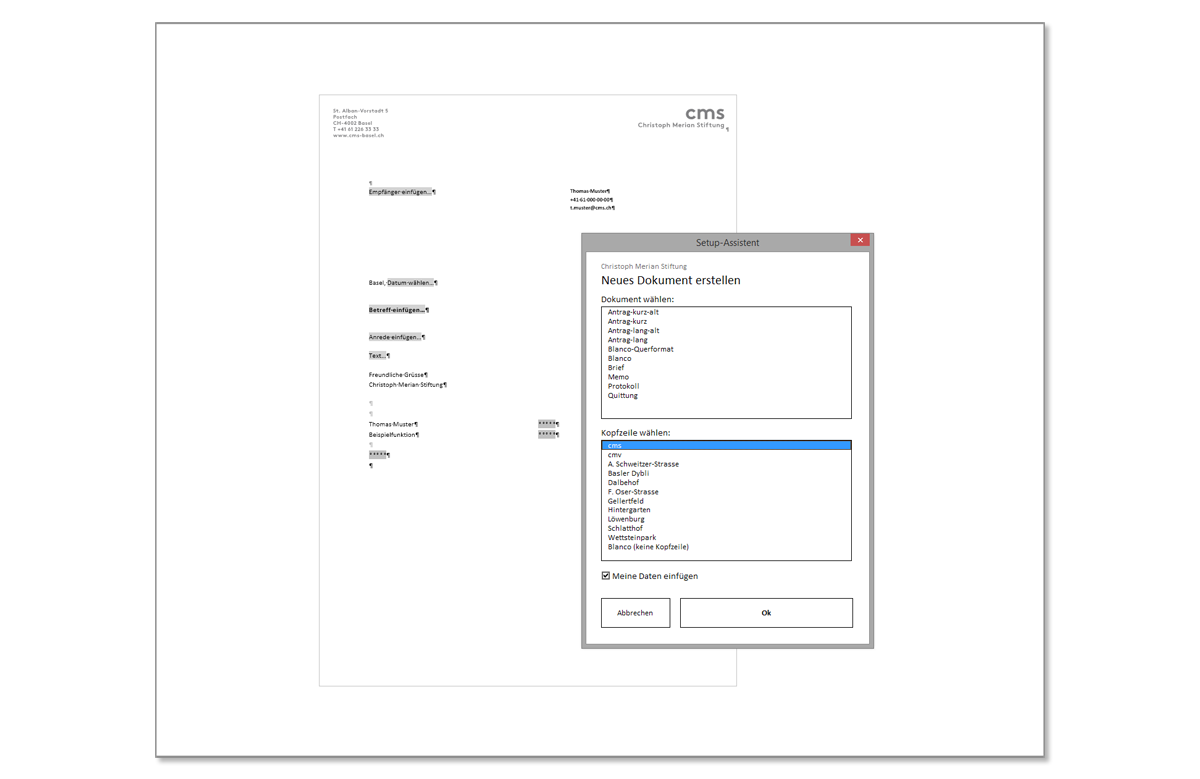 Brief Vorlagen CMS mit Word-Setup-Assistent 