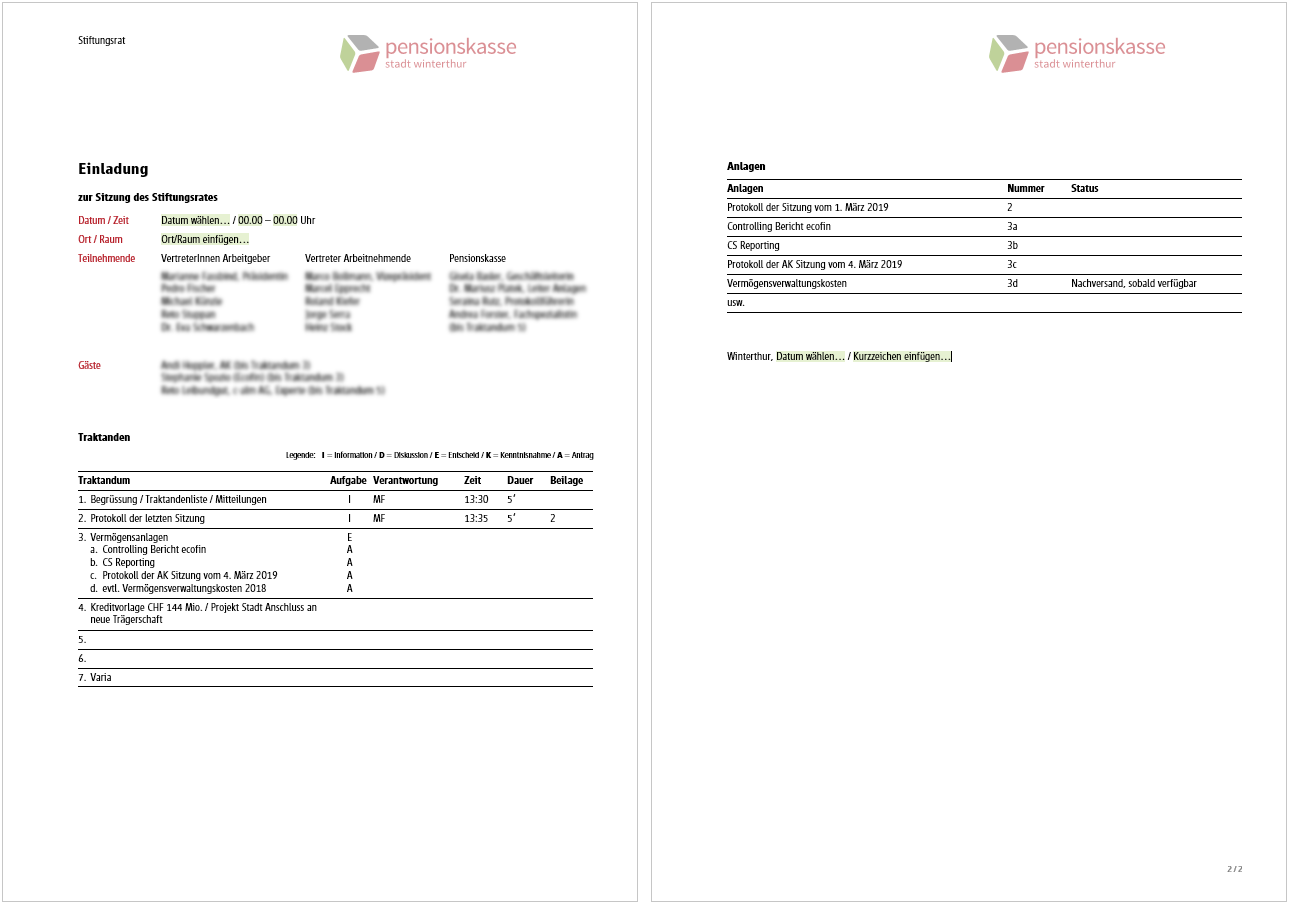 Mediasuite Word Dokumentvorlage Referenz Microsoft Word Katalog Fur Die Pensionskasse Der Stadt Winterthur